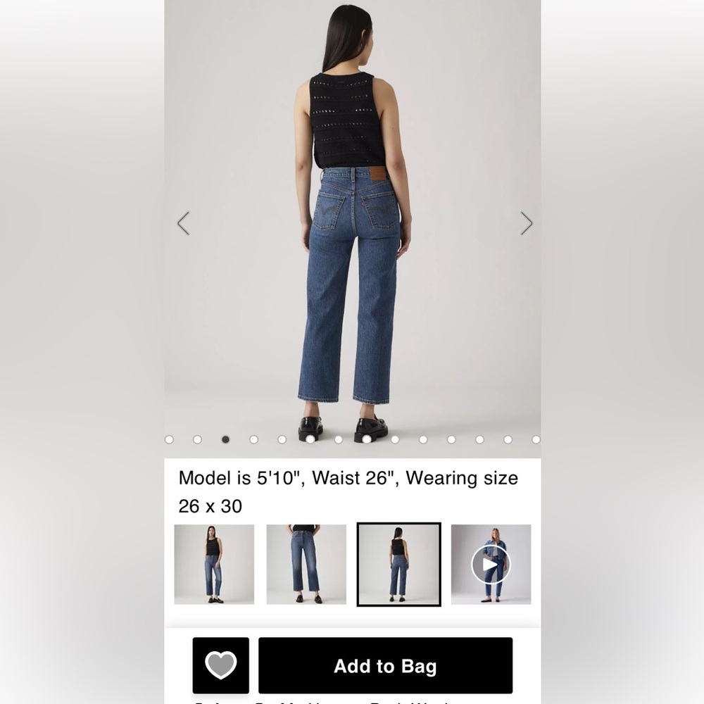 Levis Premium Black Wash Ribcage Straight-Leg Ankle Jeans